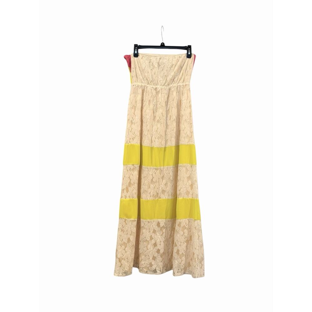 Flying Tomatoe Lace Maxi Dress Women’s Small Ivory Lemon Halter Bohemian - Picture 7 of 13